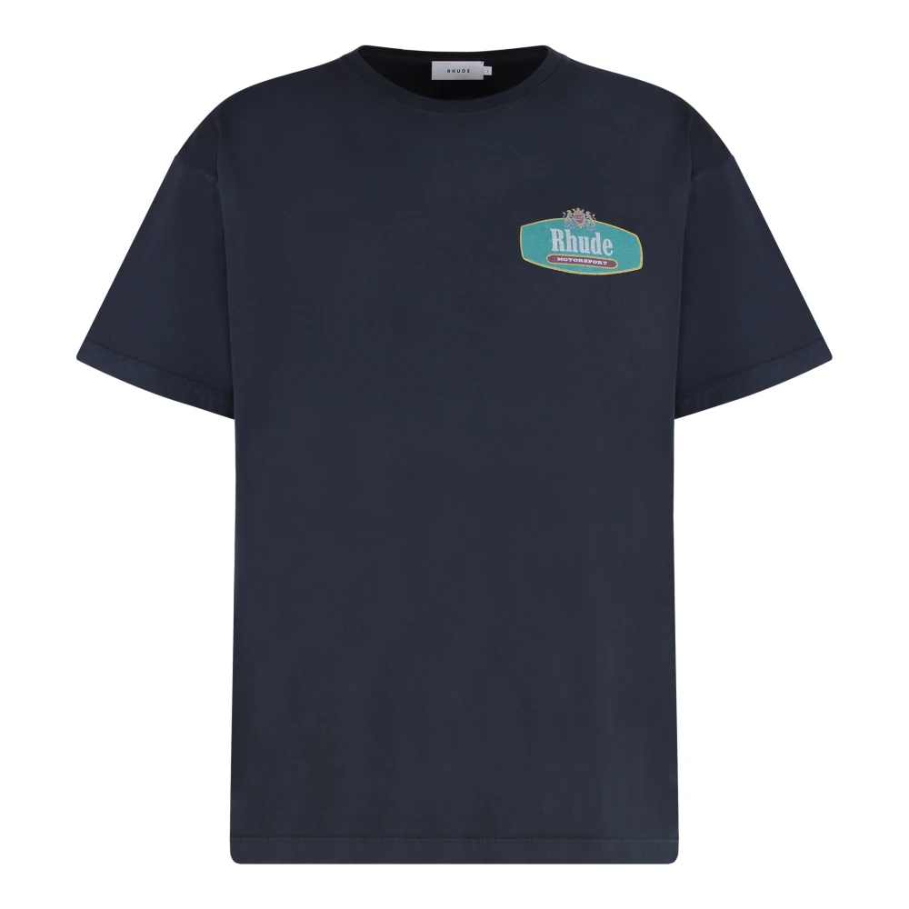 Rhude Katoenen Logo T-Shirt Blue Heren