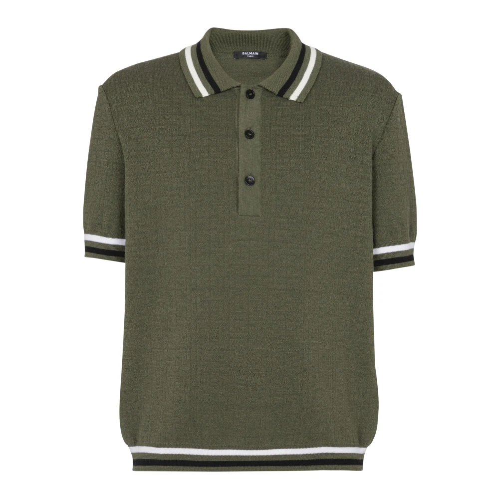 Balmain Polo skjorta i ull och linne med monogram Green, Herr