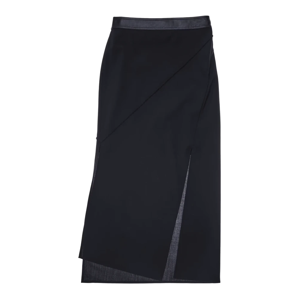 Helmut Lang Asymmetrische Midi Rok Leren Taille Black Dames
