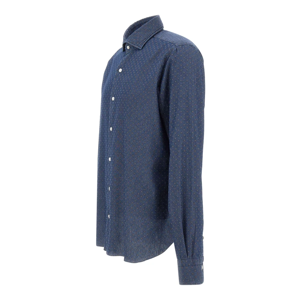 Barba Denimblauw Micro Dots Overhemd Blue Heren