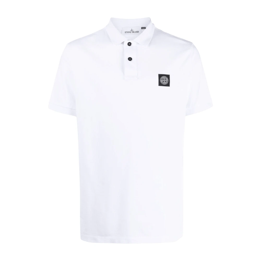 Stone Island Men's White Cotton Patch Compass Polo