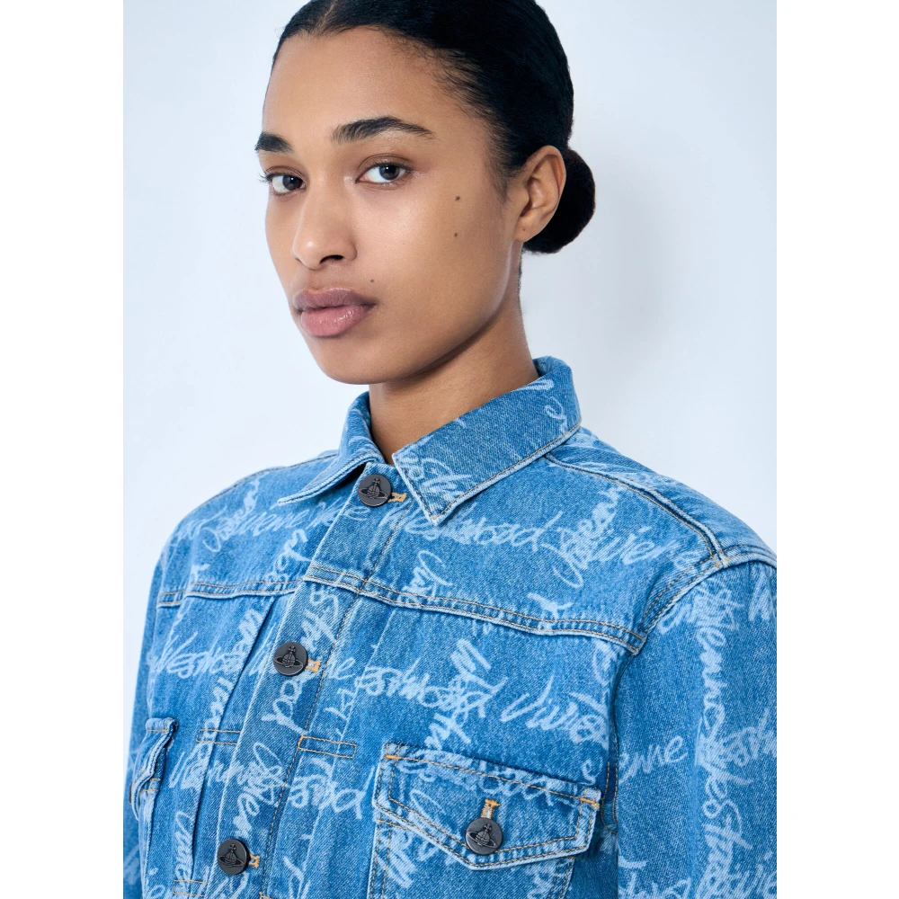 Vivienne Westwood Logo Denim Cropped Jacket Blue Dames