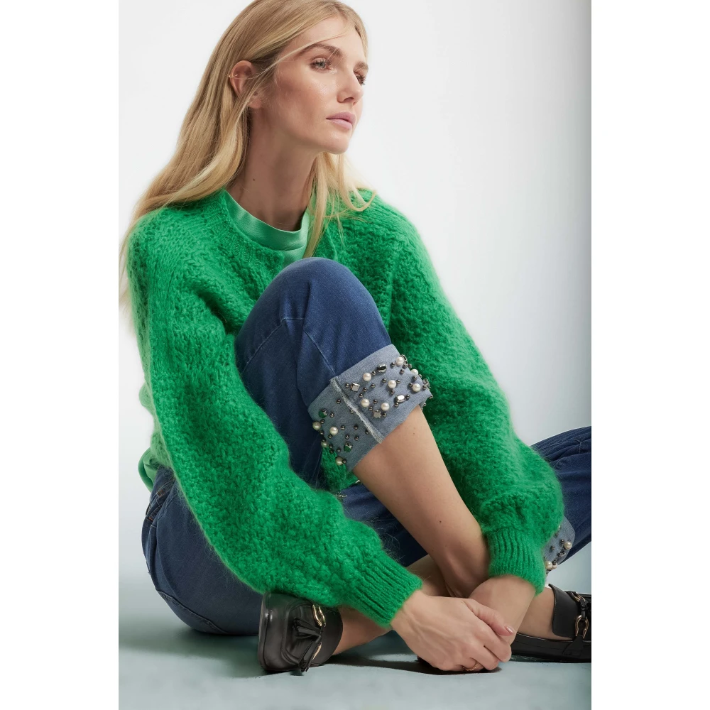 Kocca Charmant Gebreid Vest met Bishop Sleeves Green Dames