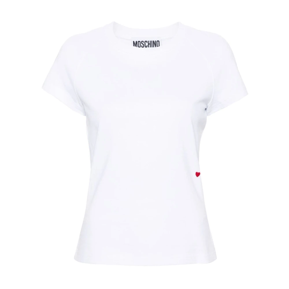 Moschino Hjärtbroderad Crew Neck Top White, Dam