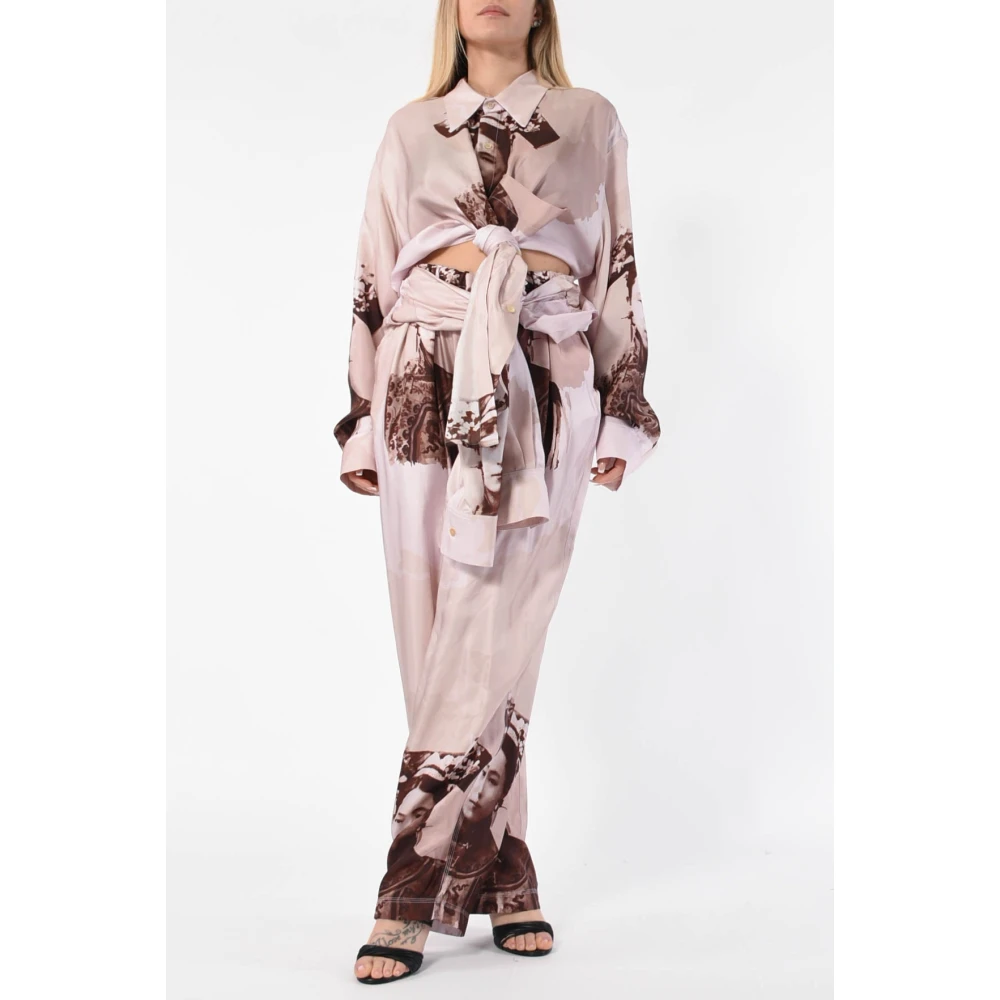 ACT N°1 Zijden Bedrukte Blouse met Voorknoppen Beige Dames