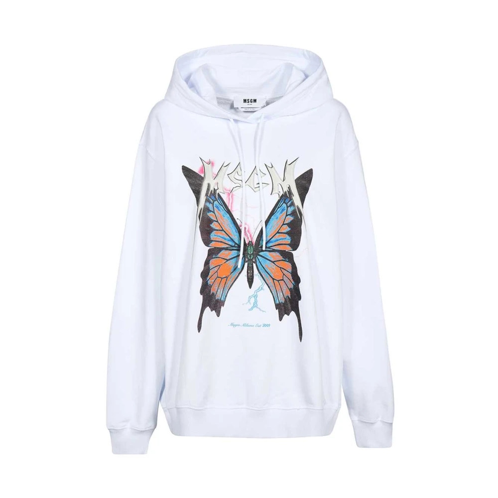 Msgm Maxi Print Katoenen Hoodie White Dames