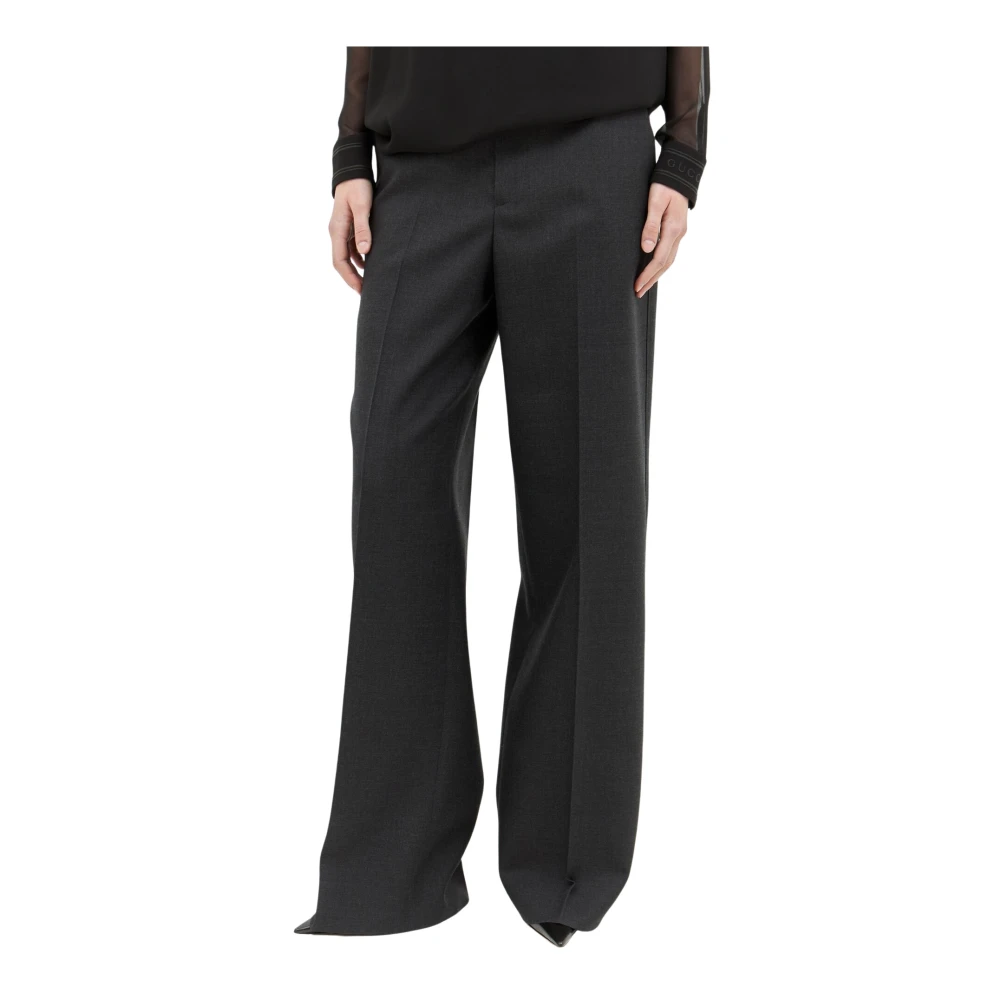 Gucci Women's Gray Wide Trousers, Xs, Wide-Leg Wool Tailored Trousers