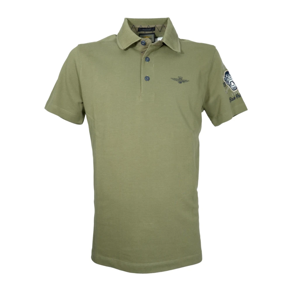 Aeronautica Militare Men's Green Polo Shirts, L, Basic Cotton Short Sleeve Polo