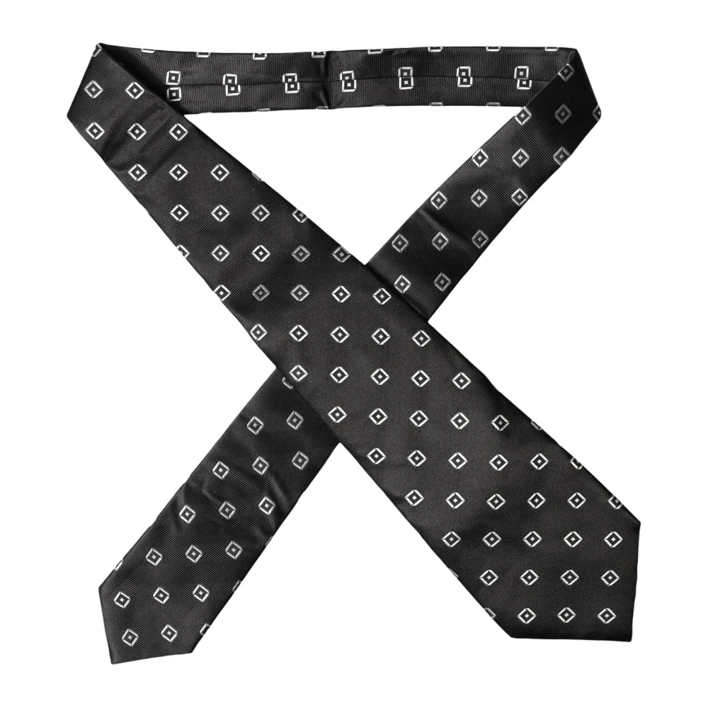 Dolce & Gabbana Vrouw Zwart Accessoires Dames, One Size, Geometric Silk Adjustable Necktie