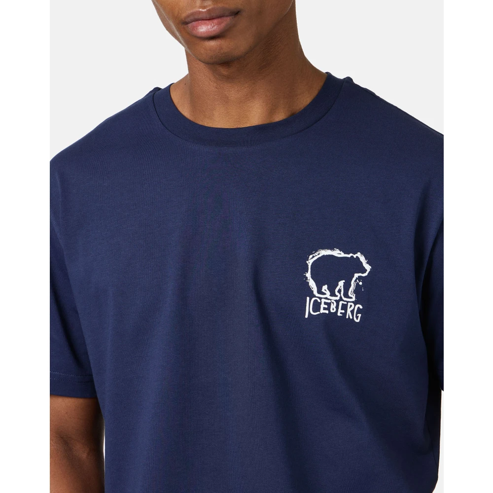 Iceberg Blauw slim fit katoenen T-shirt met beerprint Blue Heren
