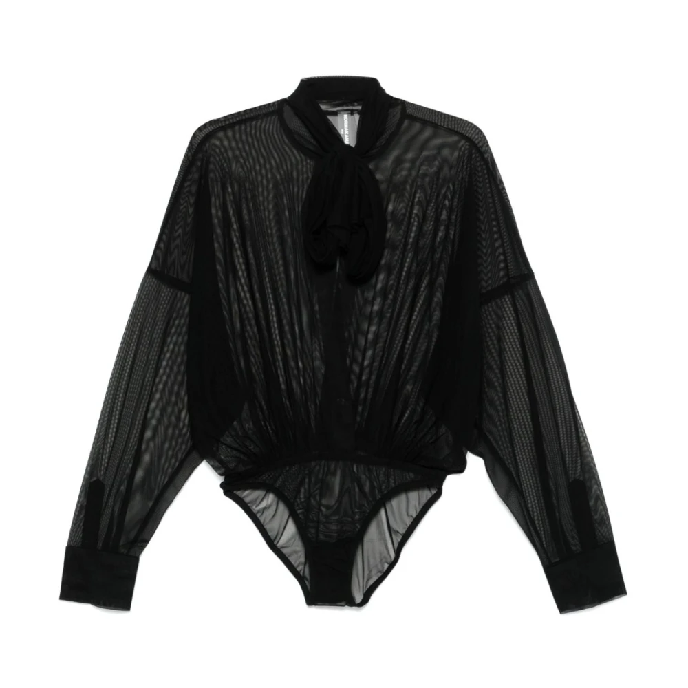 Norma Kamali Zwarte shirt-stijl bodysuit met strik Black Dames