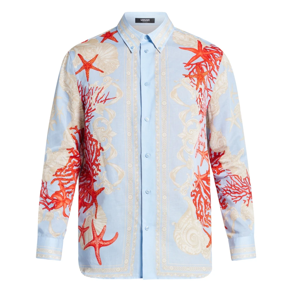 Versace Baroque Sea Print Blauw Overhemd Multicolor Heren