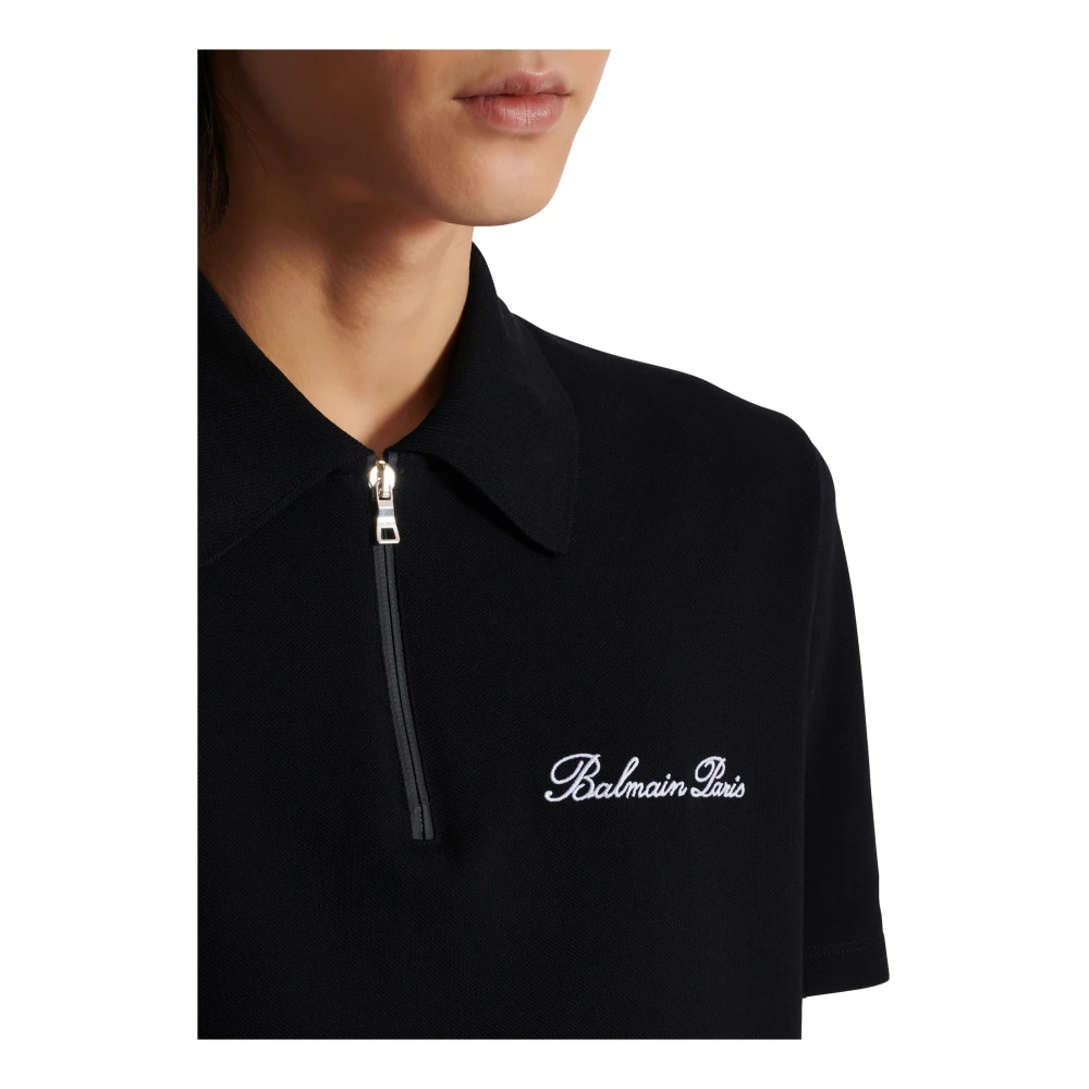 Balmain Polo shirt met korte mouwen en kenmerkend borduursel Black Heren