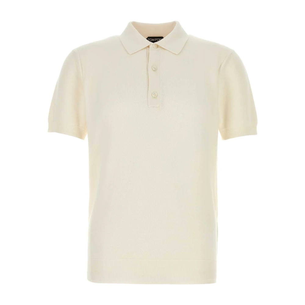 Tom Ford Men's White Polo Shirts, L, Silk Cotton Piquet Ss Polo