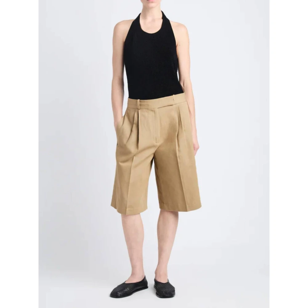 Proenza Schouler Korte Katoenen Linnen Bermuda Shorts Beige Dames