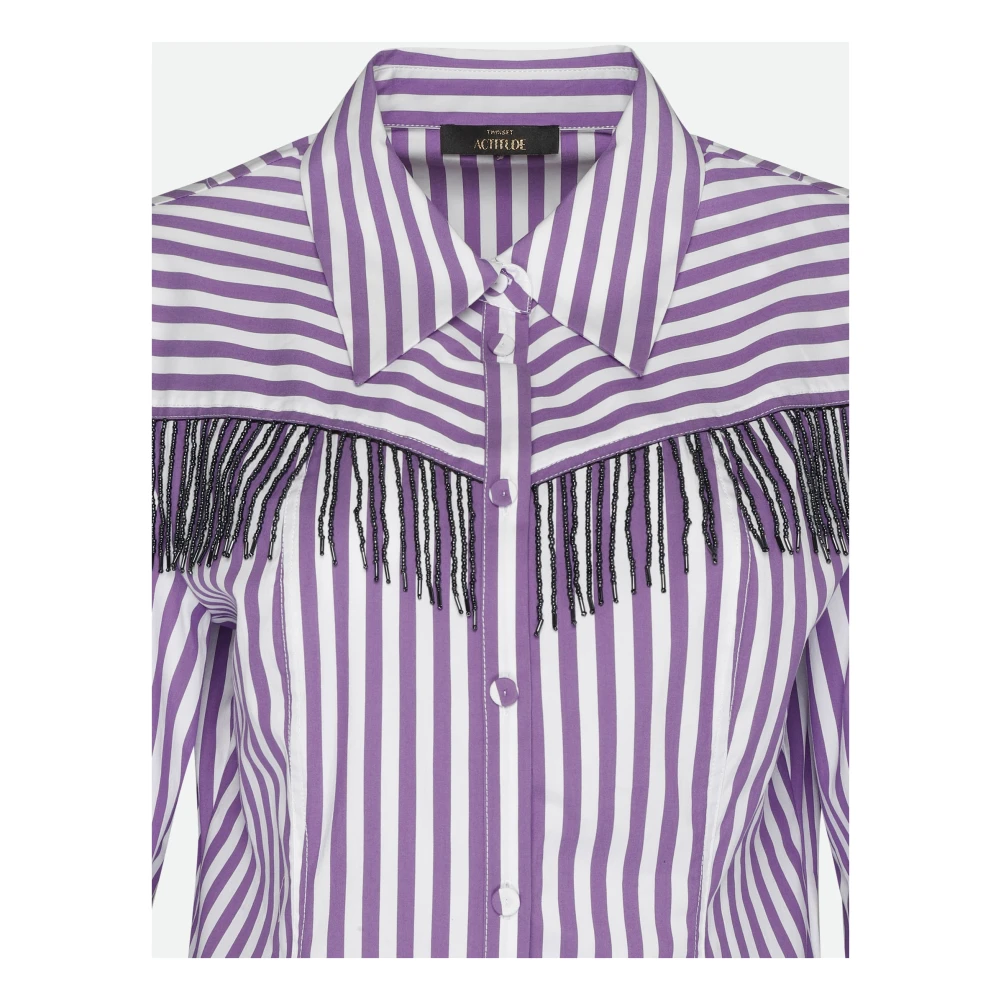 Twinset Paarse Gestreepte Blouse met Franje Purple Dames