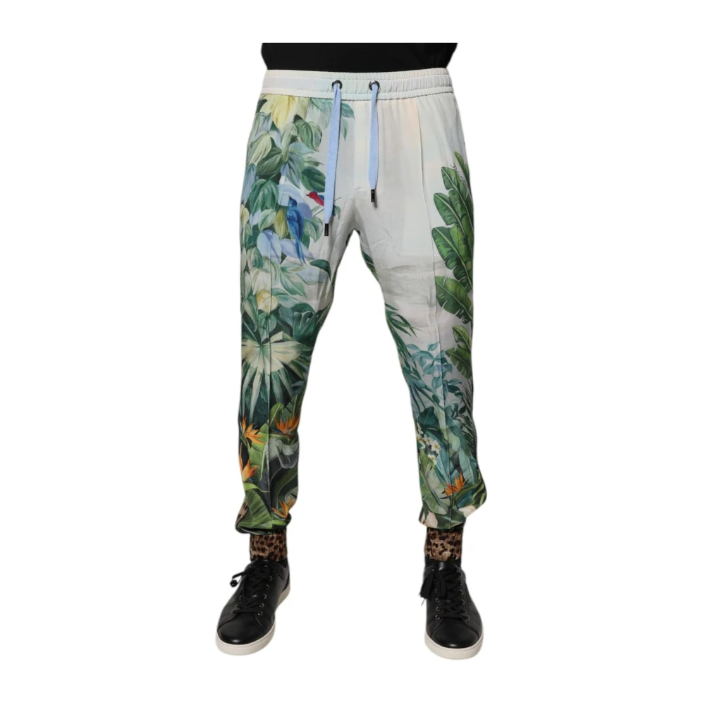 Dolce & Gabbana Men's Tropical Print Silk Jogger Sweatpants