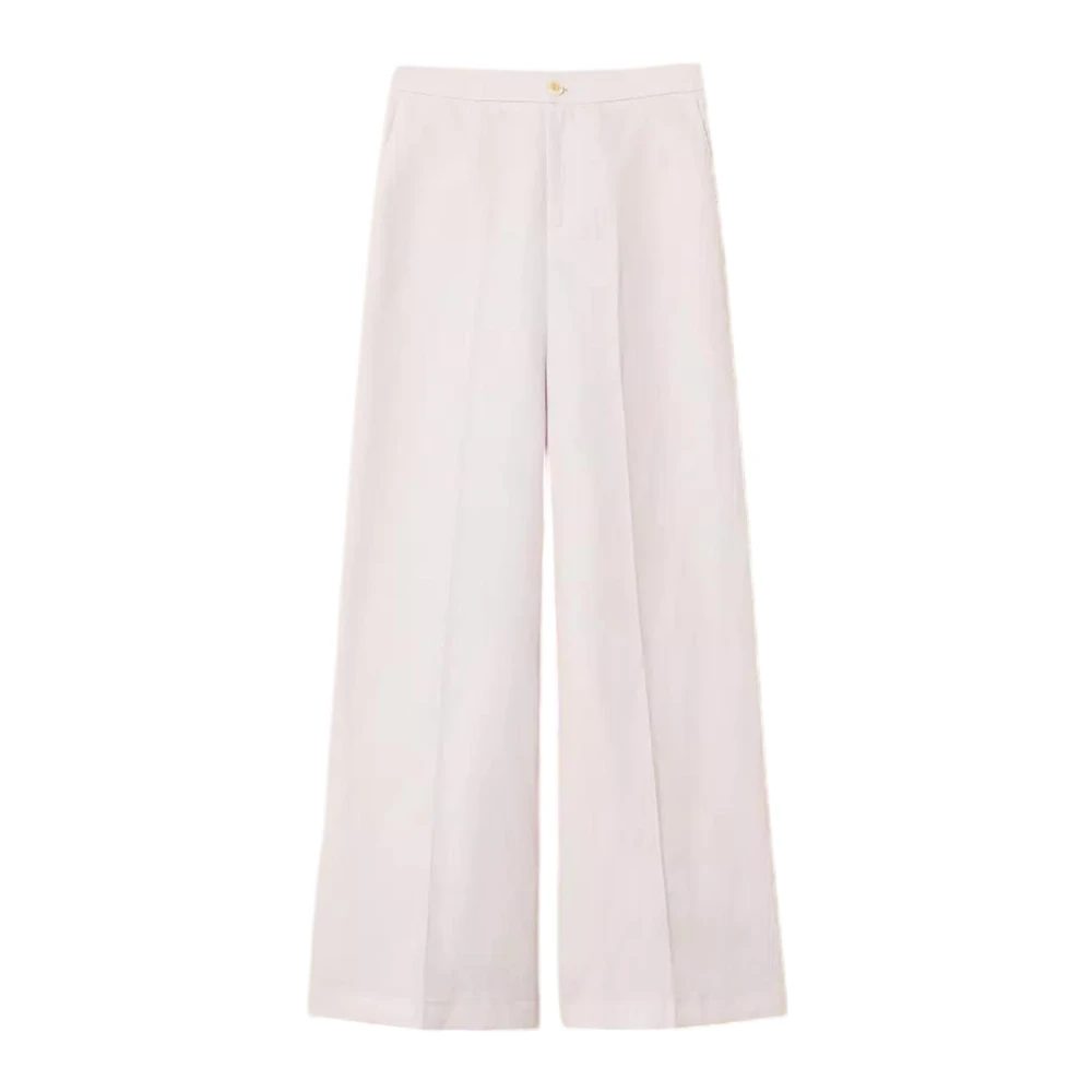 Twinset Women's Pink Linen-Blend Wide Trousers - Wide Trousers - M - Trousers