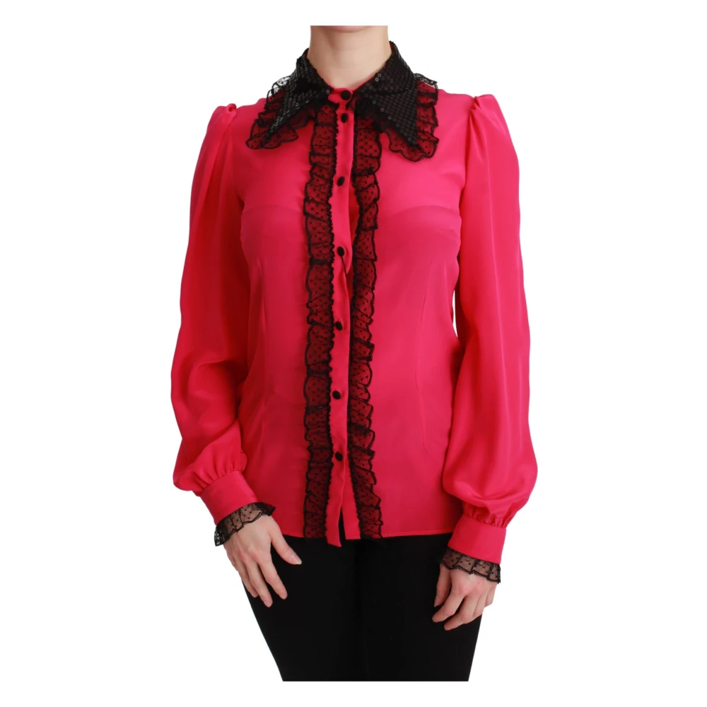 Dolce & Gabbana Luxe Zijde Blend Kant Blouse Roze Pink Dames