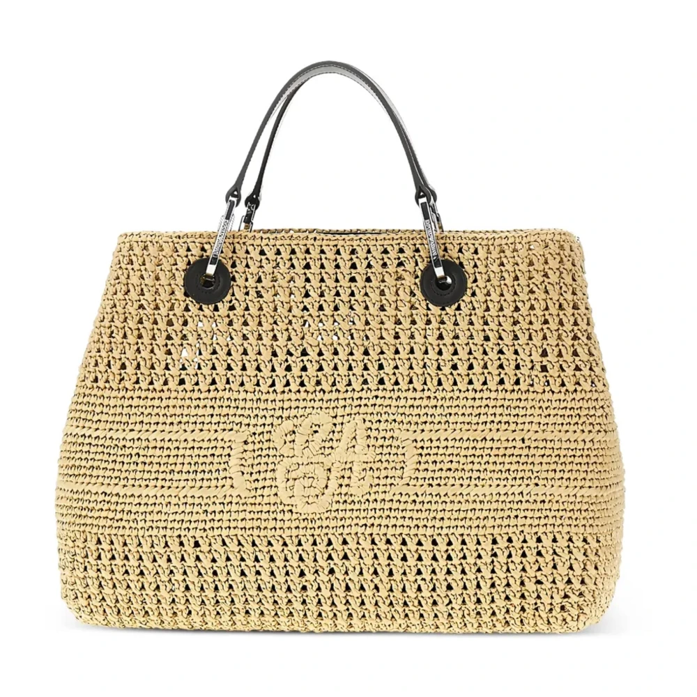 Emporio Armani Damen Beige Logo-Bestickte Gewebte Tragetasche