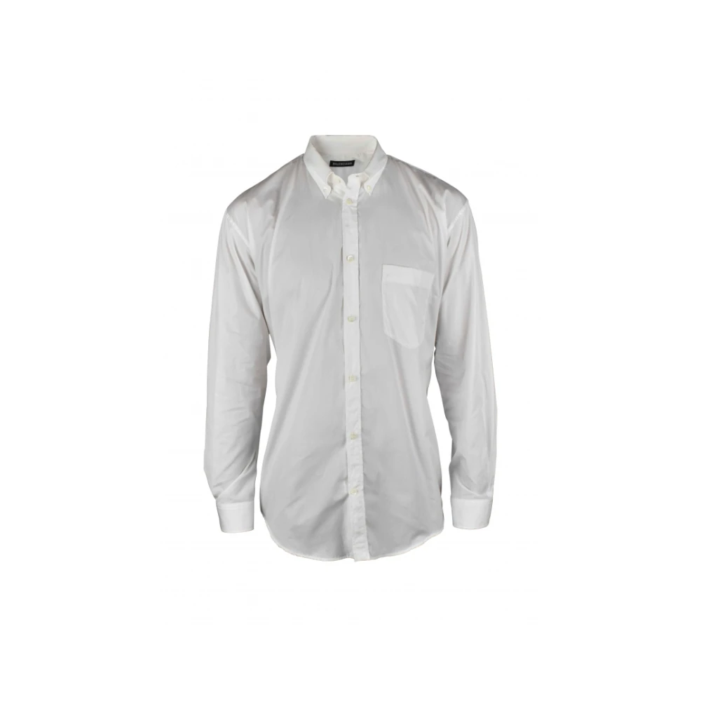 Balenciaga Oversized Wit Katoenen Shirt met Turquoise Logo White Heren