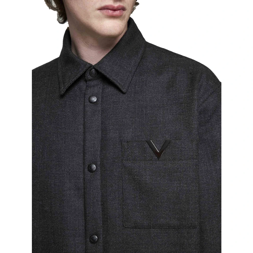 Valentino Houtskool Grijs Wol Overhemd Black Heren