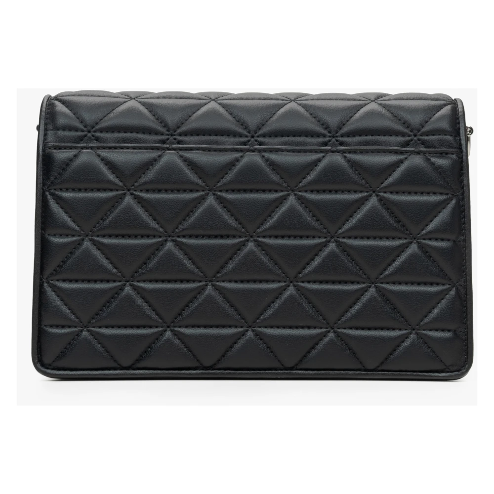 Estro Zwarte Gewatteerde Leren Schoudertas Voor Vrouwen Met Zilveren Details Er00115791 Black Dames