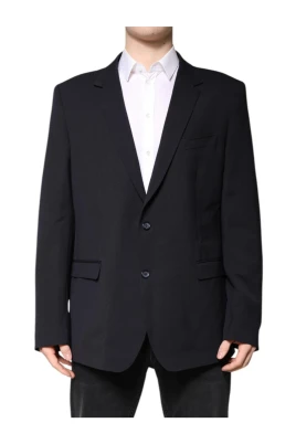 Mörkblå Ull Blazer Tvåknäppning