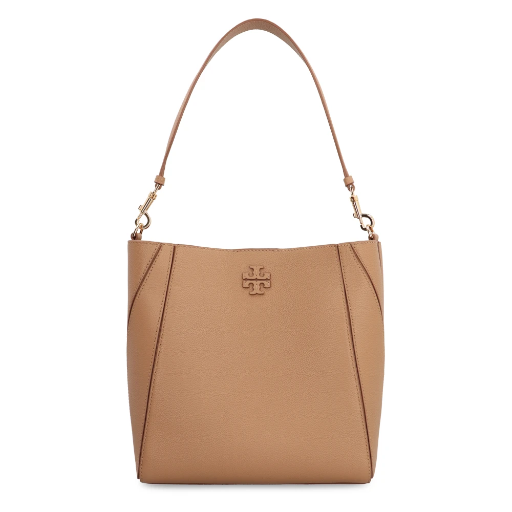 TORY BURCH Leren emmer tas met metalen sluiting Brown Dames