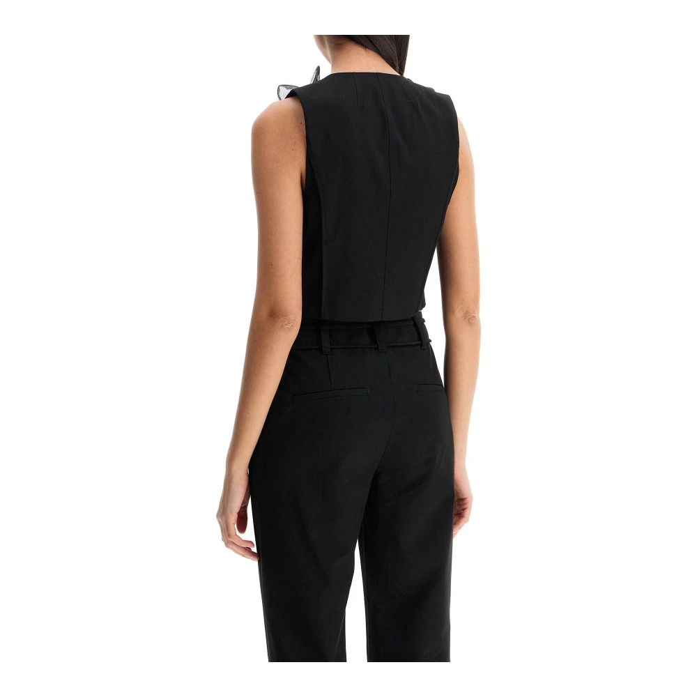 Rotate Birger Christensen Mouwloze Zwarte Stofvest met Bloemen Black Dames
