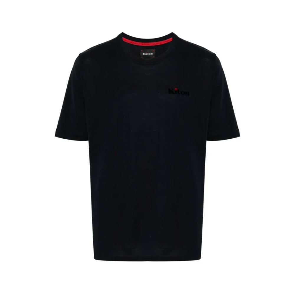 Kiton Midnight Blue Flocked Logo T-Shirt Blue Heren