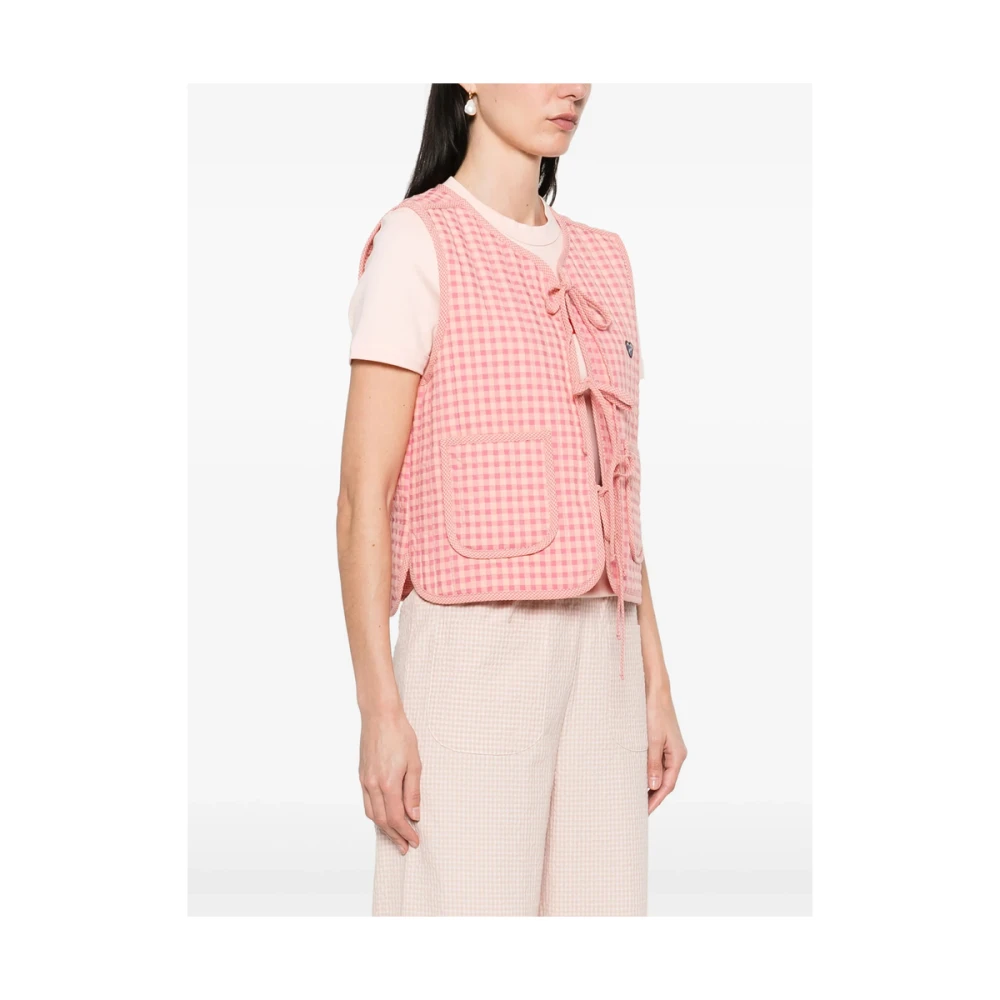 Maison Labiche Gingham Check Sleeveless Waistcoat Pink Dames