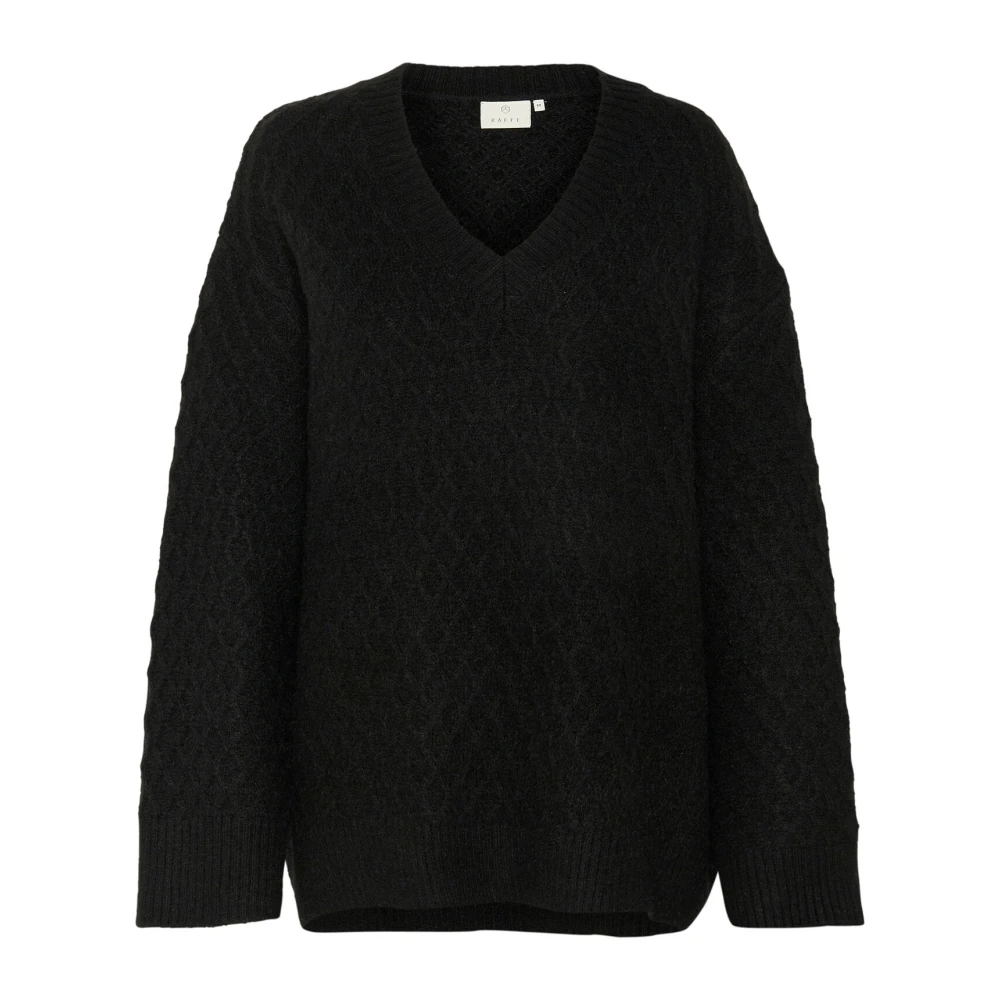 Kaffe Zwart Diep Gebreide Trui Sweater Black Dames