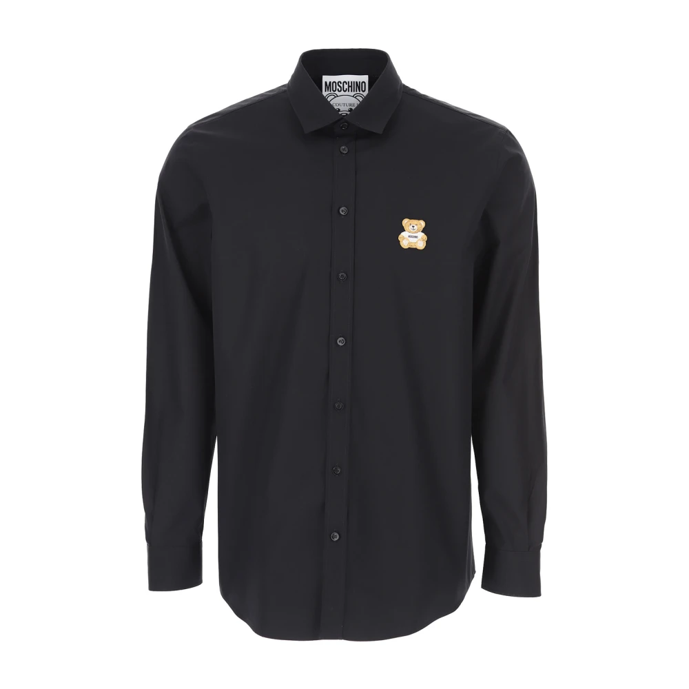 Moschino Stiligt Svart Herrskjorta med Täckta Knappar och Ikoniskt Logotyp Black, Herr
