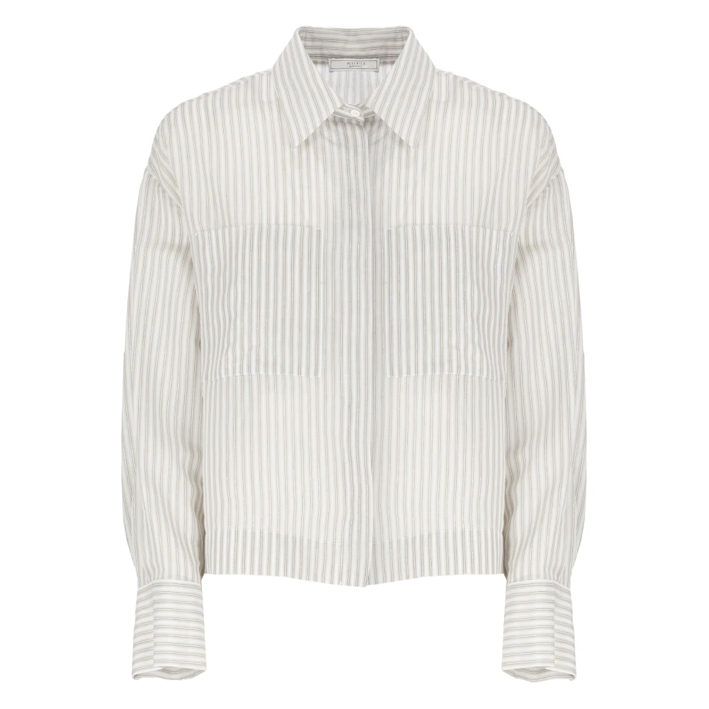 PESERICO Gestreepte Ivory Katoen Zijden Shirt Beige Dames