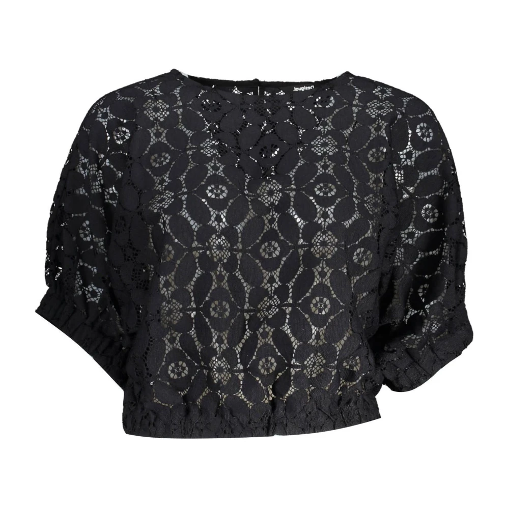 Desigual Vrouw Zwart Overhemden Dames, L, Leer, Korte Mouw Vleermuis Blouse