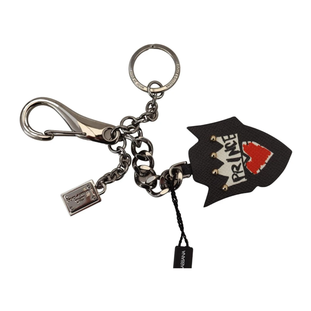 Dolce & Gabbana Men's Silver/Black Logo Badge Keychain/Keyring