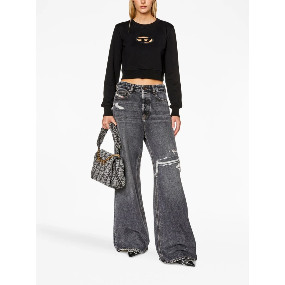 Diesel Zwarte Crew Neck Sweater met Uitgesneden Details Black Dames