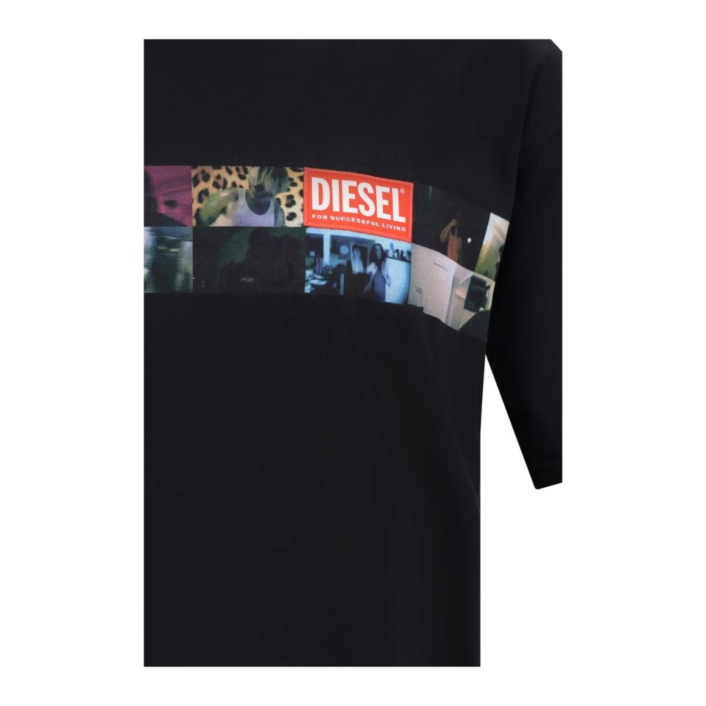 Diesel Monochrome Patroon Katoen Crew Neck T-Shirt Black Heren