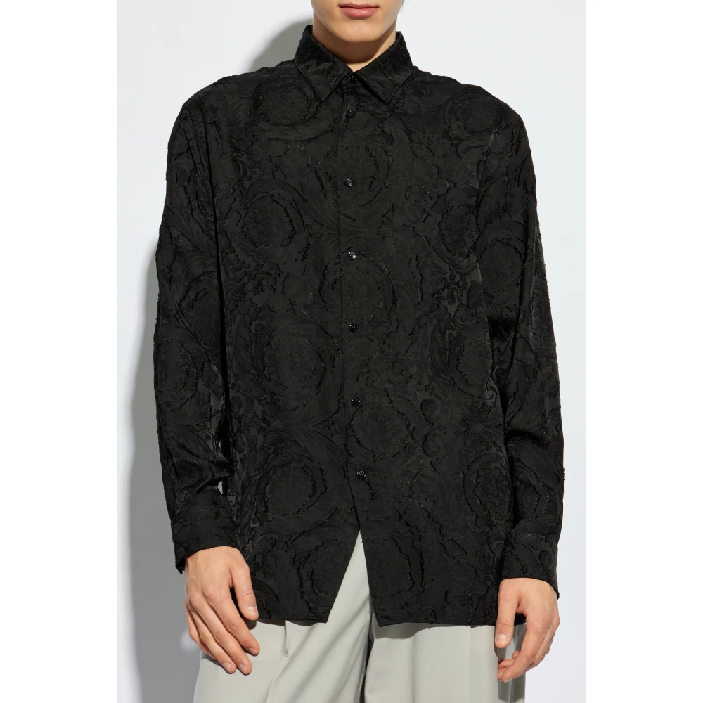 Versace Shirt met 'barocco' motief Black Heren