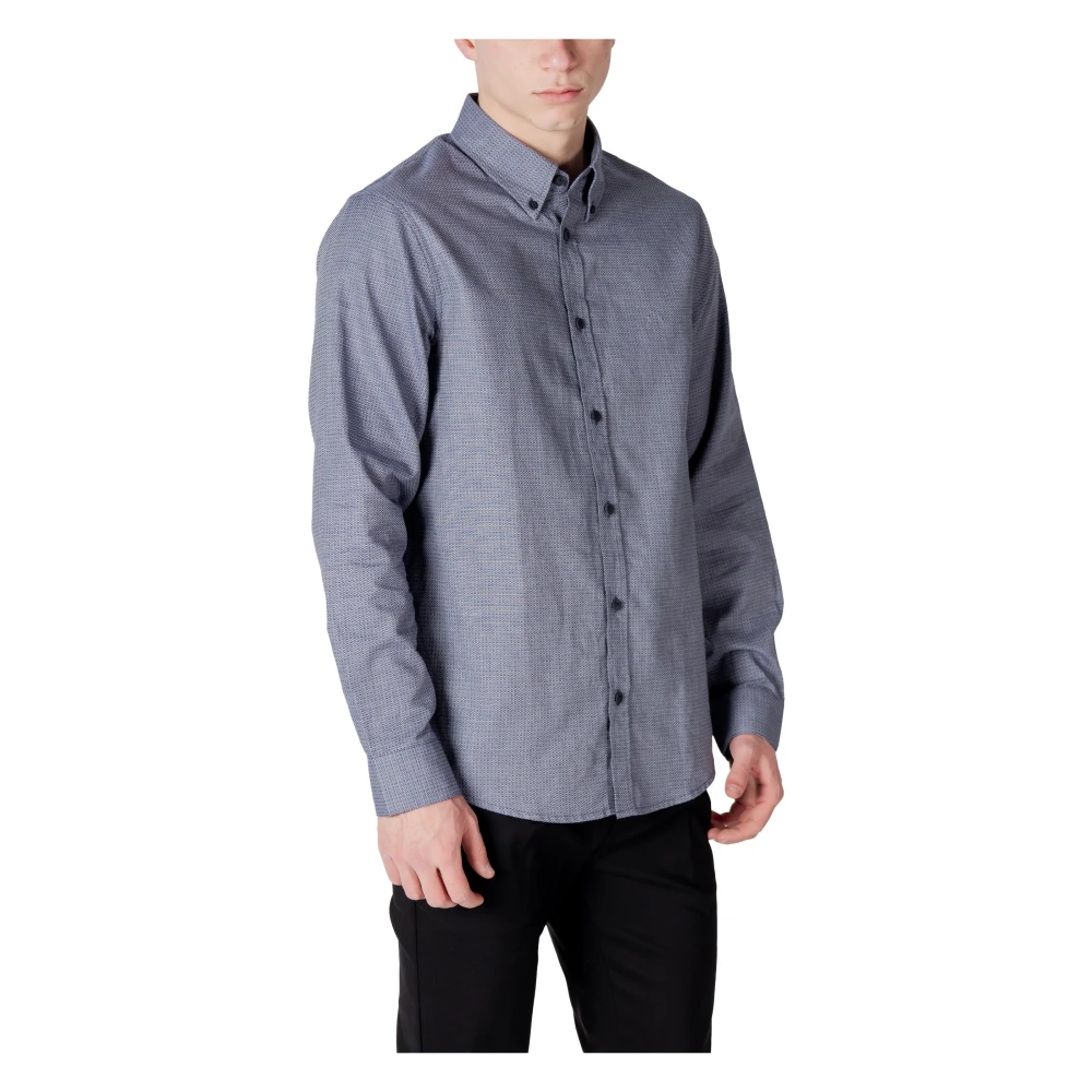 Armani Exchange Blauw Katoenen Overhemd met Knopen Blue Heren
