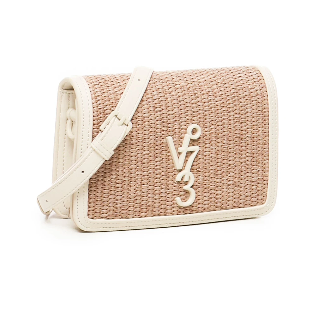 V73 Witte Schoudertas met Leren Band Beige Dames