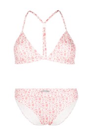 Rosa Bikini mit überkreuztem Rücken und weißem Logo-Print