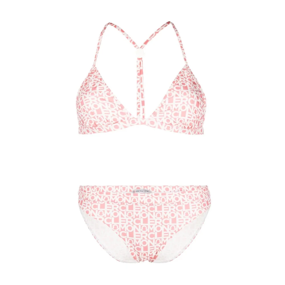 Moncler Rosa Cross Over Bikini med Vit Logo Print Pink, Dam