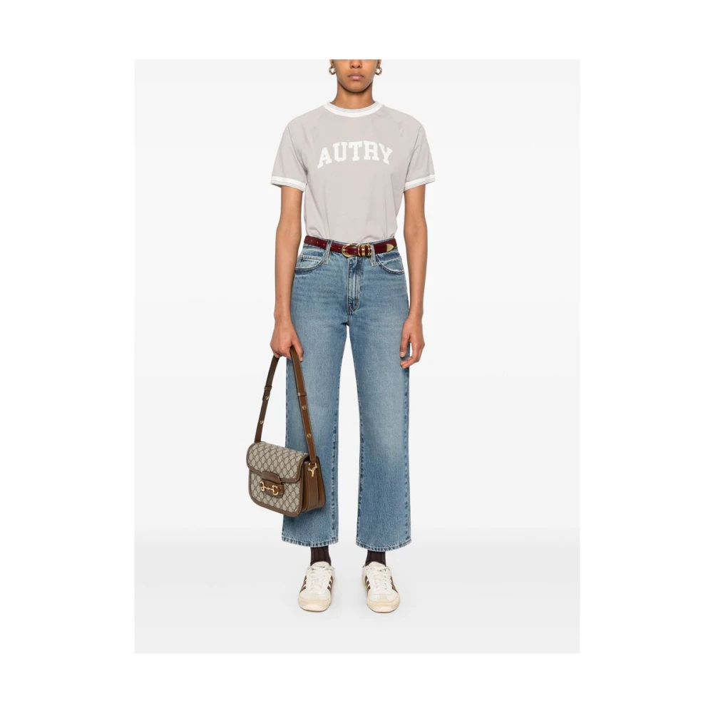 Autry Gestreept T-shirt met Raglanmouwen en Ronde Hals Gray Dames