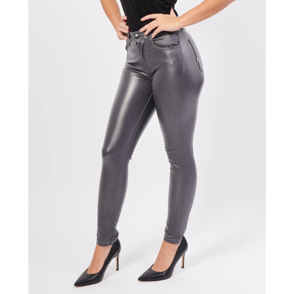 Jijil Grijze leren effect rechte pijp broek Gray Dames