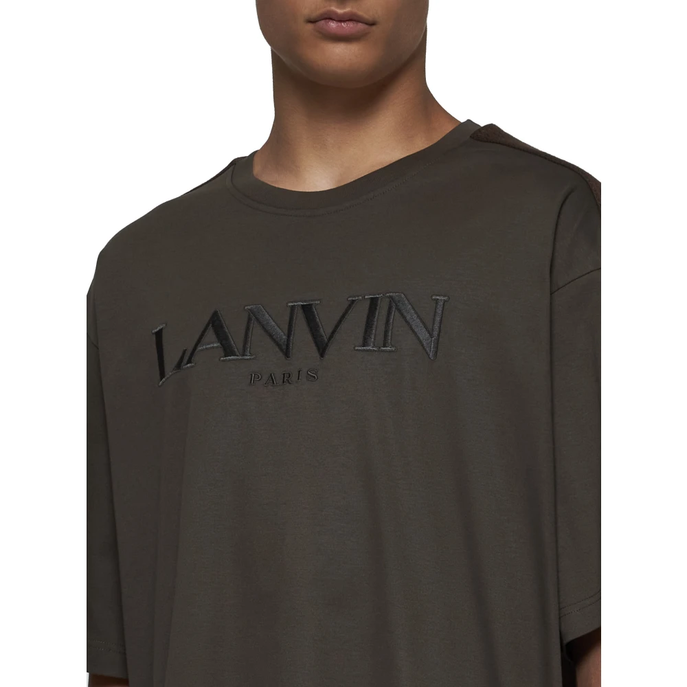 Lanvin Bruin Katoenen T-shirt met Geborduurd Logo Gray Heren