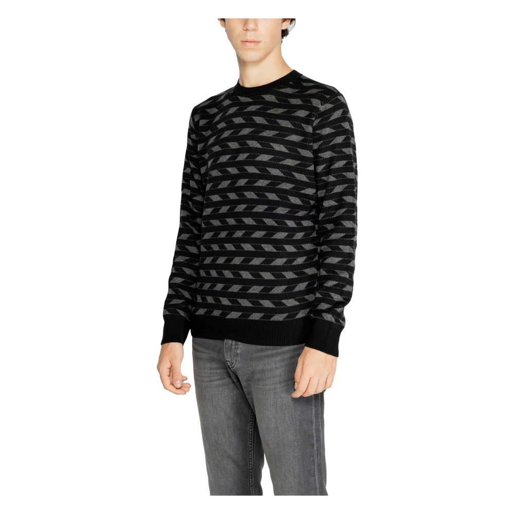Antony Morato Zwarte Geometrische Gebreide Trui Black Heren