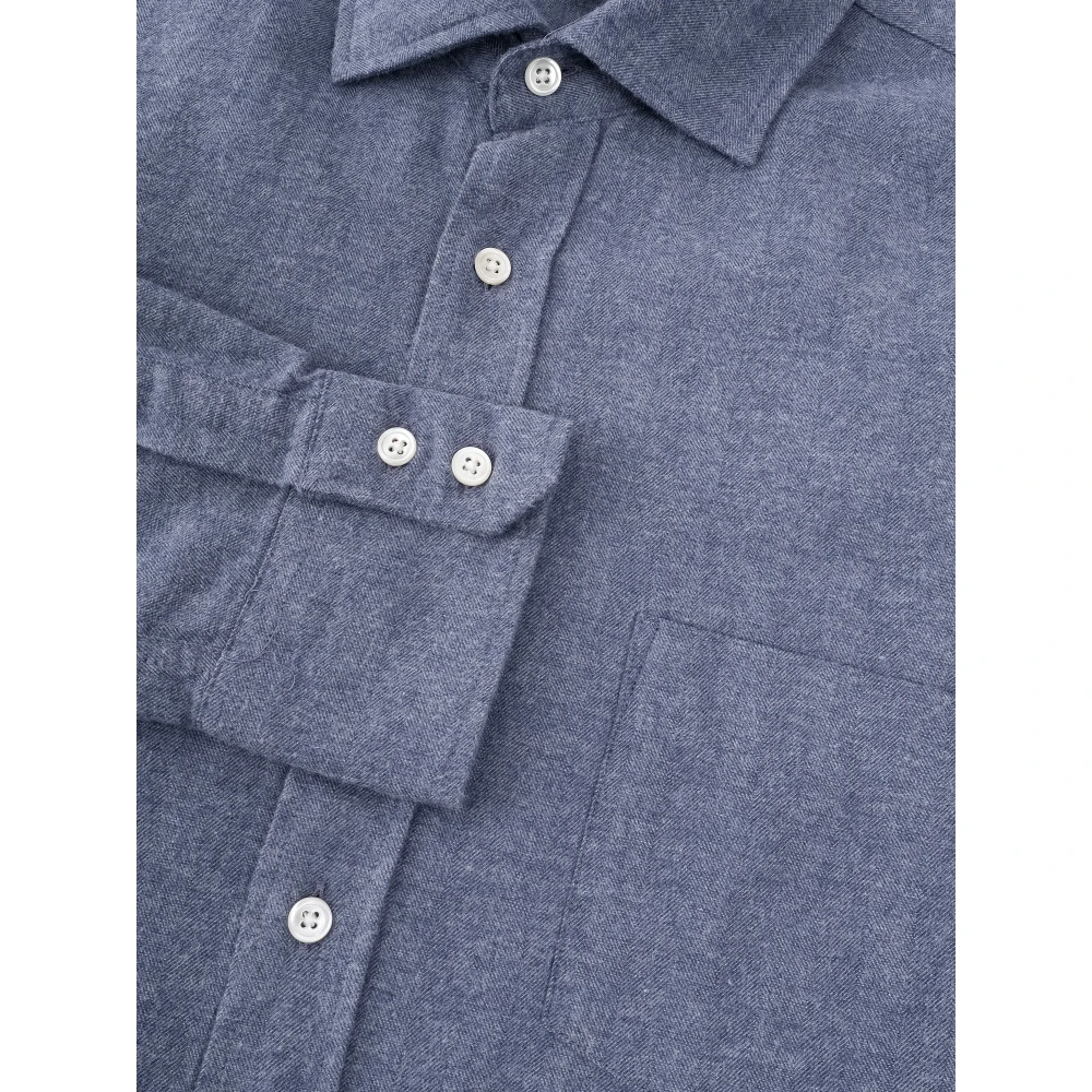 Hartford Flanel Herringbone Casual Overhemd Blue Heren