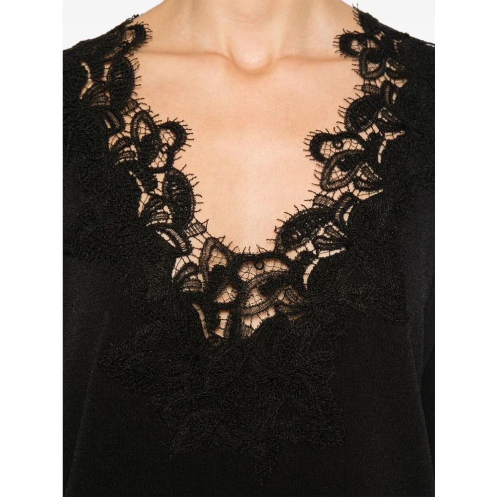 Ermanno Scervino Zwarte V-hals trui met geribbelde manchetten Black Dames